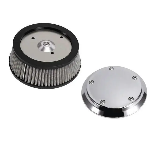 Alt view image 2 of 3 - For Dyna Softail Touring Compatible Chrome Air Cleaner Cover 3-Hole Design& Gray Filter Included