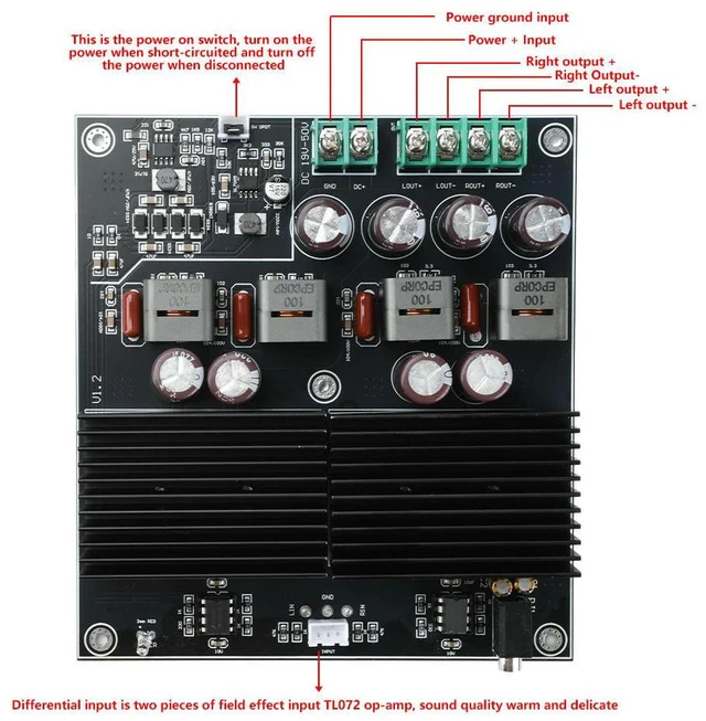 Alt view image 3 of 3 - 600W+600W Stereo Dual-Channel Power Amplifier Board DC 19-50V HIFI Dual-Core TPA3255 Amplifier Module