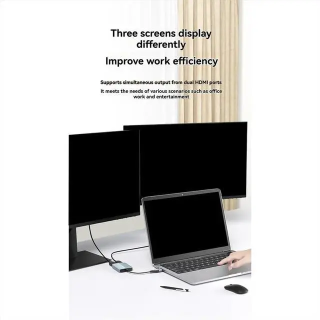 Alt view image 2 of 6 - USB+Type-C to Dual HDMI-Compatible Adapter for 2 Monitor 1080P Dual Monitor Adapter Extend Splitter Extended Display