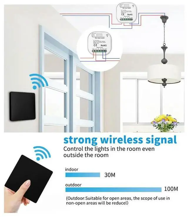 Alt view image 3 of 6 - Remote Control Light Switch, No Wiring Needed, Stick-on 220V Home Lighting for Living Room Outdoor Garden