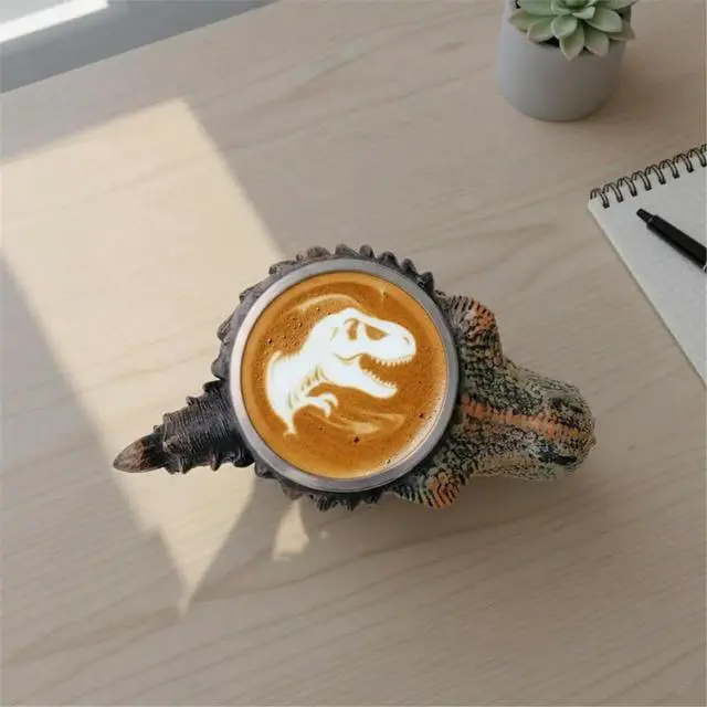 Alt view image 2 of 4 - Dinosaur Coffee Mug, Resin Mug, Stainless Steel Drinking Cup Tabletop Decoration Trex Dino Lover Gifts for Adults
