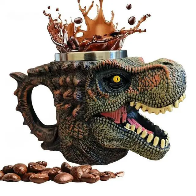 Alt view image 3 of 4 - Dinosaur Coffee Mug, Resin Mug, Stainless Steel Drinking Cup Tabletop Decoration Trex Dino Lover Gifts for Adults