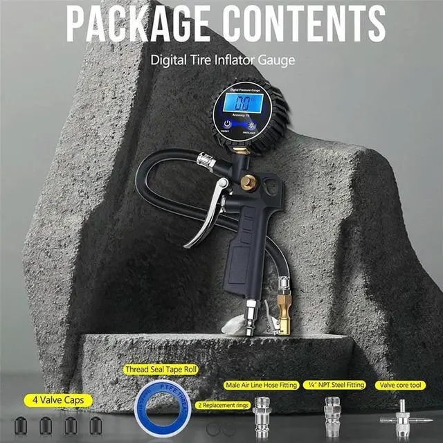 Alt view image 2 of 3 - Digital Tire Pressure Gauge with Inflator, 250 PSI, Quick Connect for Cars, Trucks, SUVs, RVs