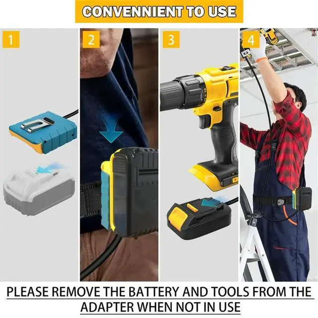 Alt view image 3 of 3 - Extension Cord Tool for DeWalt 18v Lithium Batteries and Tools Cable Length 1.5M with Hook