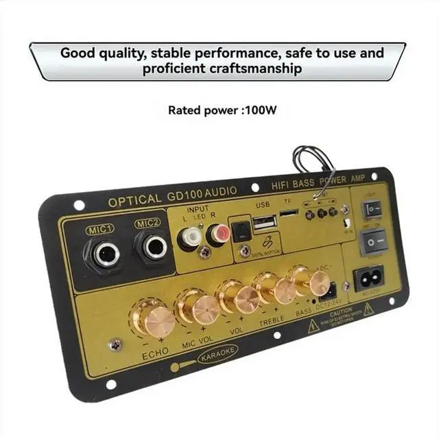 Alt view image 2 of 3 - 100W Bluetooth Power Amplifier Board with Optical Audio Input HiFi Karaoke Amplifier Home/Car Amplifier Board EU PLUG