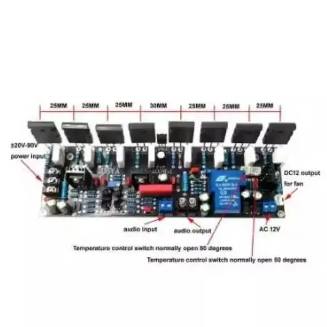 Alt view image 2 of 3 - 400W Mono 2SC5200+2SA1943 DC20V-90V Amplifier Board with Speaker Protection