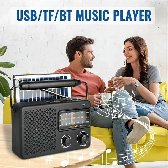 Alt view image 2 of 6 - R-2011BTS Stereo Radio AM FM SW Radio with TF Card USB Playback, Solar Charging Emergency Radio for Outdoor