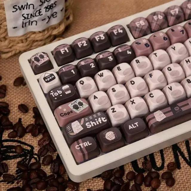 Alt view image 2 of 6 - PBT Keycap Set 131 Keys with Cartoon Coffee Beans MOA Height Keycaps for Mechanical Keyboards