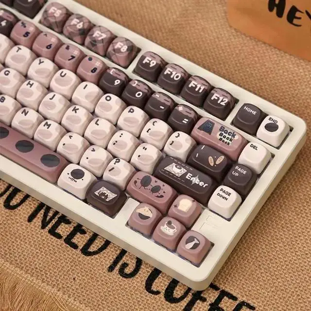 Alt view image 3 of 6 - PBT Keycap Set 131 Keys with Cartoon Coffee Beans MOA Height Keycaps for Mechanical Keyboards