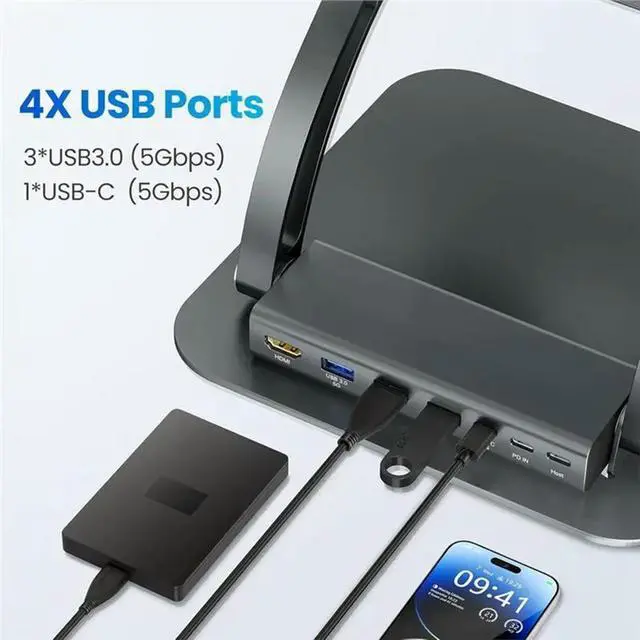 Alt view image 2 of 3 - Ergonomic Holder Laptop Stand With PD100W 4K@ 60Hz USB-C Hub 3 USB Ports, Detachable Docking Station For 10- 17" Laptop