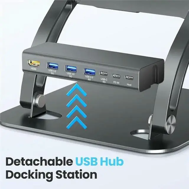 Alt view image 3 of 3 - Ergonomic Holder Laptop Stand With PD100W 4K@ 60Hz USB-C Hub 3 USB Ports, Detachable Docking Station For 10- 17" Laptop