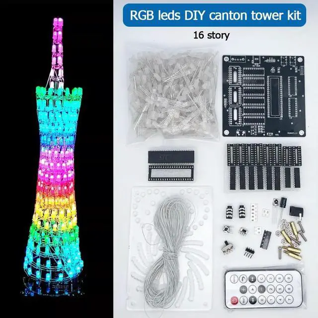 Main image of DIY electronic soldering kit RGB LED canton tower 16layers 20kinds animation effects remote control(not assembled