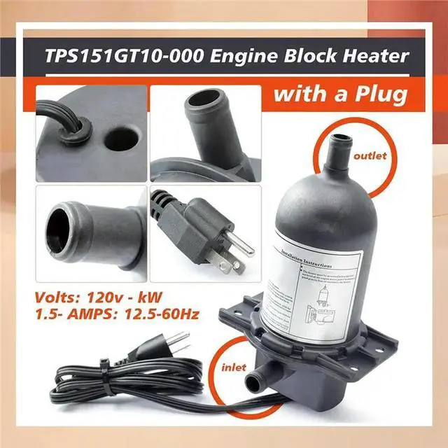 Alt view image 2 of 3 - TPS151GT10-000 TPS151GT8-000 Engine Block Heater W/Plug 1500W 120V For Generator Tractor Truck Boat Coolant Preheating
