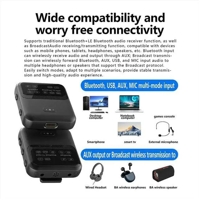 Alt view image 3 of 6 - Bluetooth 5.4 Audio Receiver Transmitter AptX-LL/HD/AD LC3 Auracast LE Audio Adapter Stereo Music with Mic