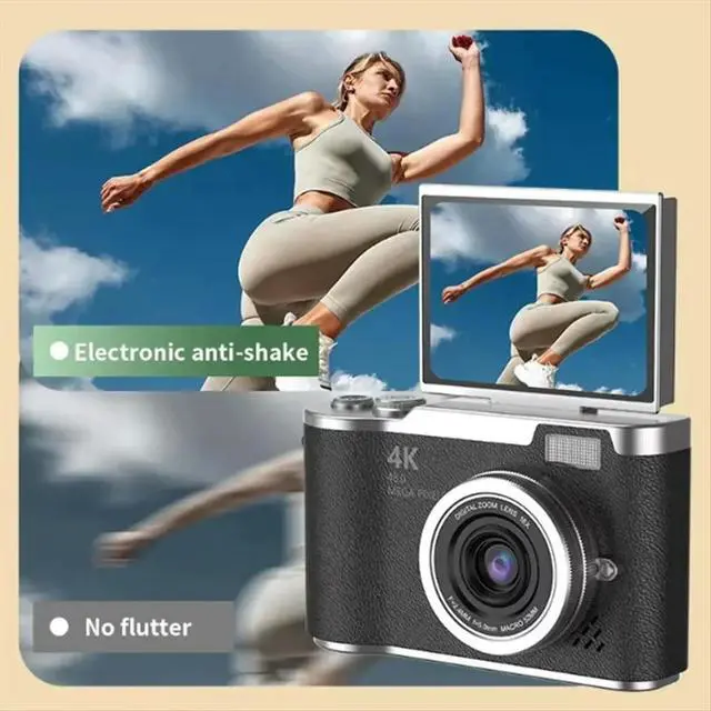Alt view image 2 of 3 - 4K CCD 8X Digital Zoom Camera for Student 48MP Compact Digital Photography Camera 180 Flip Screen Selfile Camera Pink