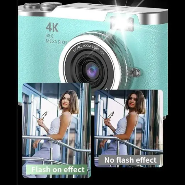 Alt view image 3 of 3 - 4K CCD 8X Digital Zoom Camera for Student 48MP Compact Digital Photography Camera 180 Flip Screen Selfile Camera Pink
