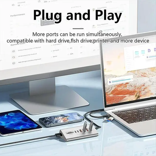 Alt view image 2 of 6 - 10Gbps USB 3.2 Docking Station USB Hub Type C Splitter with Card Reader Aluminum Alloy Multi Ports Switch for PC Laptop