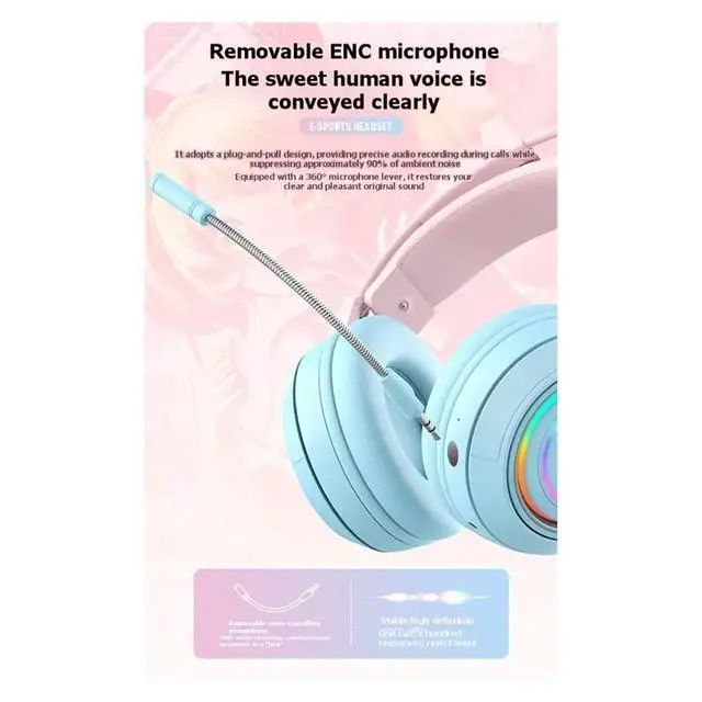 Alt view image 3 of 3 - RGB Gaming Bluetooth Headset with Microphone, Surround Sound Stereo, Deer Ear & Cat Ear Glow Light for PC Laptop
