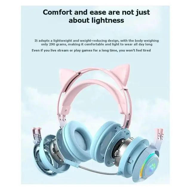 Alt view image 2 of 3 - RGB Gaming Bluetooth Headset with Microphone, Surround Sound Stereo, Deer Ear & Cat Ear Glow Light for PC Laptop