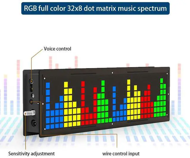 Main image of diy electronic music spectrum kit RGB full color 32x8 lattice music spectrum display SMD WS2812 clock diy soldering project