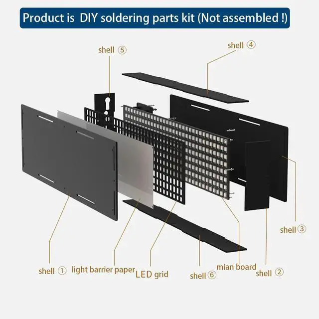 Alt view image 3 of 3 - diy electronic music spectrum kit RGB full color 32x8 lattice music spectrum display SMD WS2812 clock diy soldering project