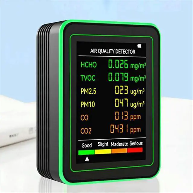 Alt view image 2 of 6 - 6-in-1 Indoor Air Monitor HCHO TVOC CO 2 CO PM10 PM2.5 Meter Gases Detecting ligent White