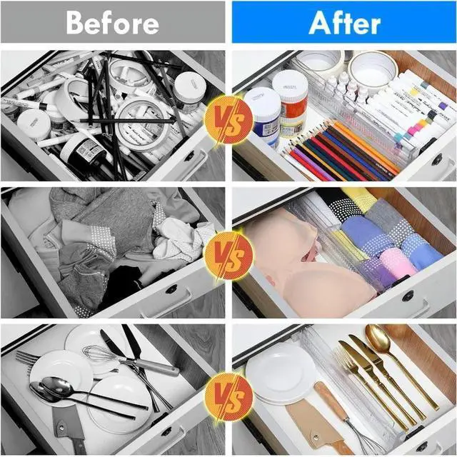Main image of 6 Pack Adjustable Plastic Drawer Dividers - Transparent Gear Partition for Organizing Underwear, Socks