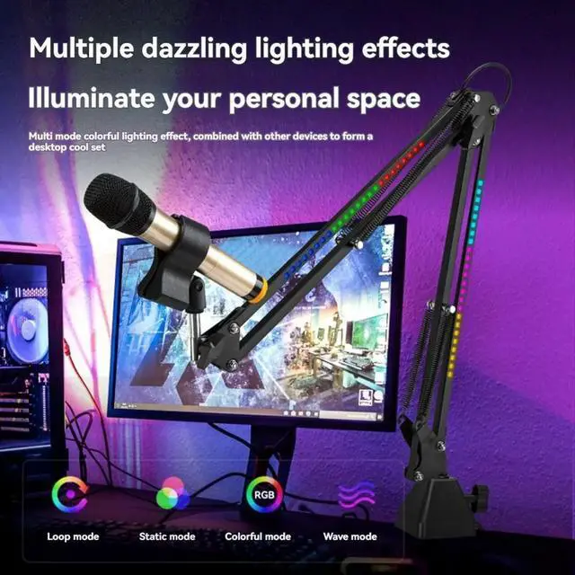 Alt view image 3 of 3 - Microphone Bracket RGB Microphone Arm Stand with RGB Light Rotatable Suspension Boom Scissor Stand Ordinary Base