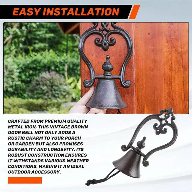 Alt view image 2 of 3 - Nordics Style Vintage Brown Iron Door Bell for Garden and Porch