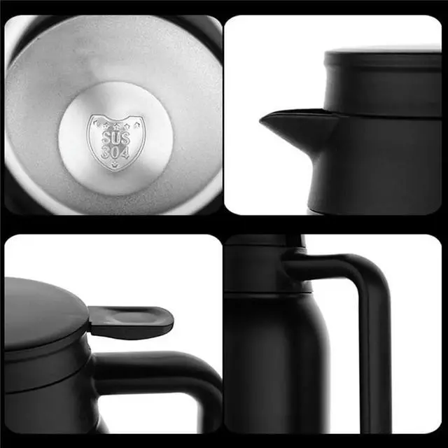 Alt view image 2 of 6 - Stainless Steel Kettle 1.5L Capacity Double Wall Vacuum Insulated Flask Travel Coffee Pot Hot Water Jug Black