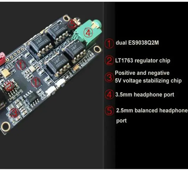 Main image of Dual ES9038Q2M Decoding Board With JRC5532*4 OP AMP I2S Input DAC USB Italian Amanero Interface PCM768KHz DSD512