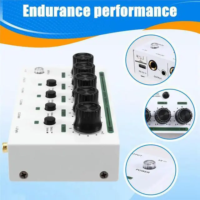 Alt view image 2 of 6 - Audio Mixer Mini Stereo Mixer Ultralow Noise 4 Channels Mixers Mixing Console for Electric Guitar Drum Piano