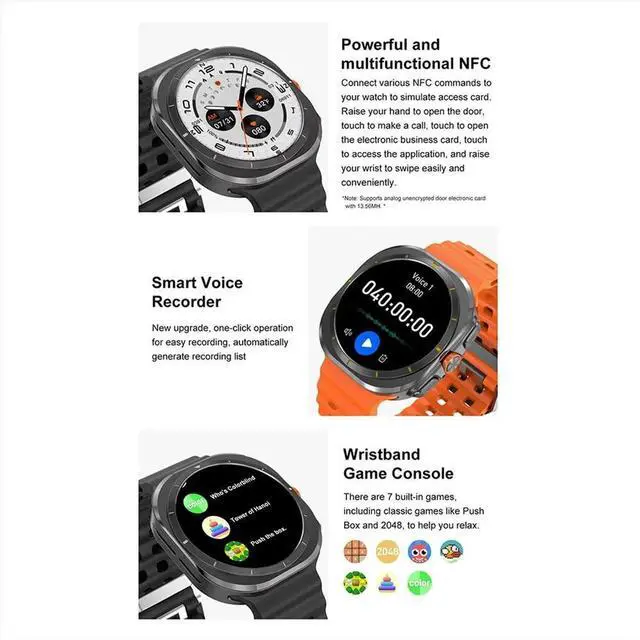 Alt view image 3 of 6 - DT Watch Ultra 47mm Watch Bluetooth Call Compass 3D Menu Charging Series 7 watch Black