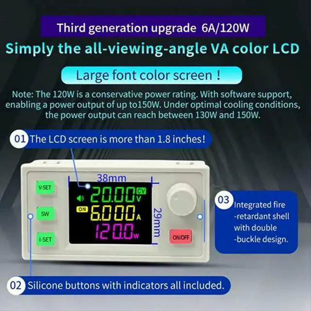 Alt view image 2 of 6 - SK120X CNC DC Regulated Power Supply+Module DC-DC Step Up/Down Bench 6-36V to 0-36V 120W USB Stabilized Converter