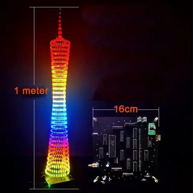 Alt view image 3 of 3 - Diy Canton Tower soldering kit Colorful LED bluetooth 32 layers x32 columns LED light cube music spectrum (not assembled