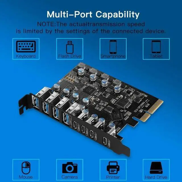 Alt view image 3 of 3 - High-speed 20Gbps PCIE X4 To USB 3.2 Expansion Card for Desktop - 4 Type-A and 4 Type-C USB Ports