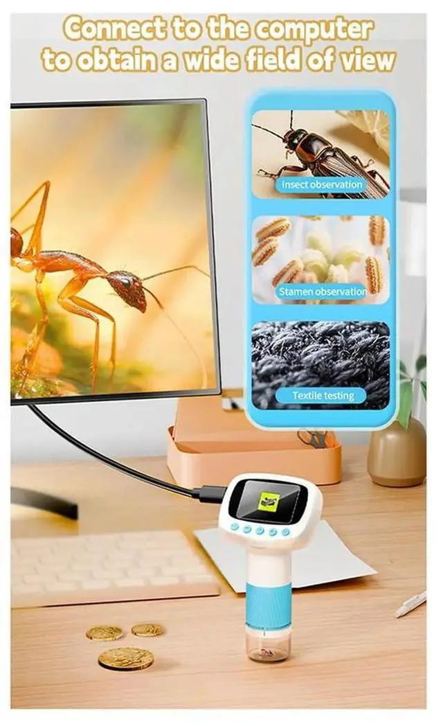 Alt view image 3 of 6 - Handheld Microscope for Kids 1000X Magnification Mini Pocket Microscope with 2.0" IPS Screen STEM Toy B