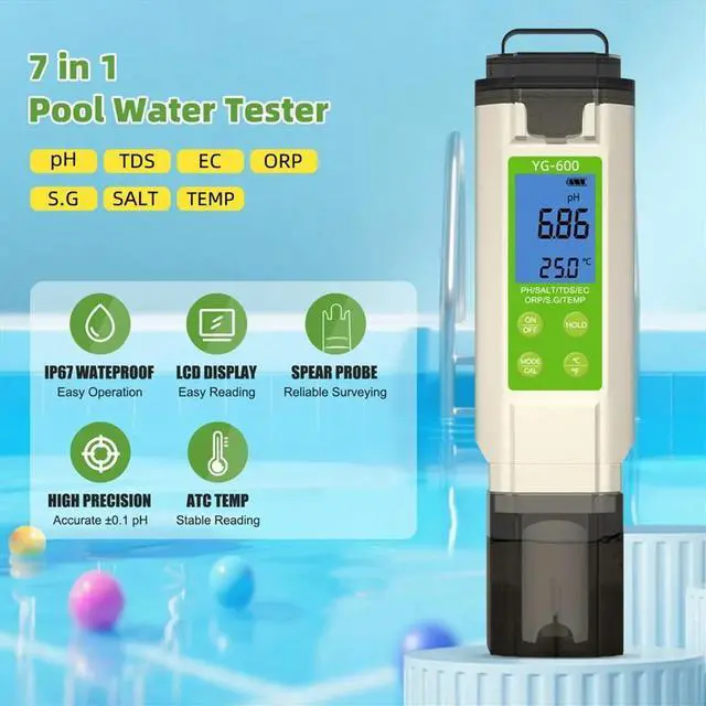 Alt view image 3 of 6 - 7 in 1 Water Tester PH/ EC/TDS/SALT/ORP/Emperature/SG Fish Tank Pwimming Pool Water Analyzer