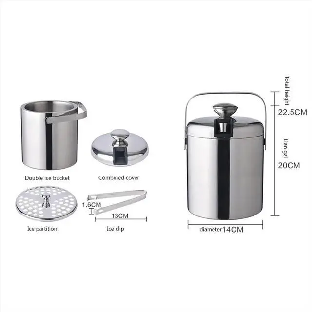 Main image of Double-Wall Stainless Steel Ice Bucket with Lid Tongs and Strainer Cooler Bucket for Wine Champagne Vodka Cocktails Beer