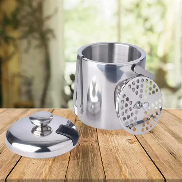 Alt view image 2 of 3 - Double-Wall Stainless Steel Ice Bucket with Lid Tongs and Strainer Cooler Bucket for Wine Champagne Vodka Cocktails Beer