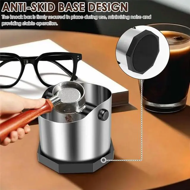 Alt view image 3 of 3 - Espresso Knock Box,Coffee Grounds Bin 1600 Ml Stainless Steel Espresso Grounds Boxes,Coffee Waste Container Matte Black