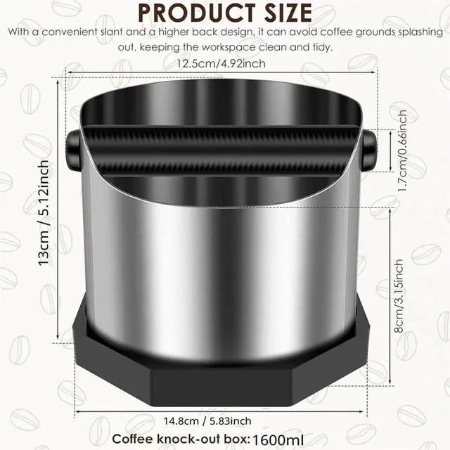 Alt view image 2 of 3 - Espresso Knock Box,Coffee Grounds Bin 1600 Ml Stainless Steel Espresso Grounds Boxes,Coffee Waste Container Matte Black