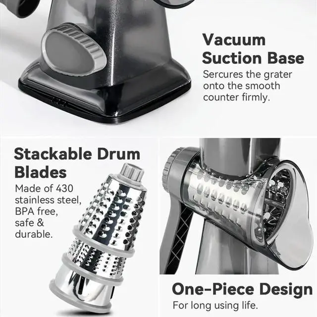 Main image of Cheese Grater Hand Crank Rotary Vegetable Shredder with Handle,Interchangeable Blades,Multifunctional Slicer for Kitchen