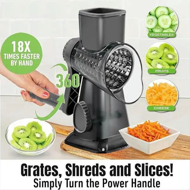 Alt view image 2 of 6 - Cheese Grater Hand Crank Rotary Vegetable Shredder with Handle,Interchangeable Blades,Multifunctional Slicer for Kitchen