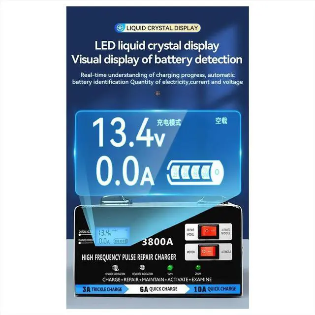 Alt view image 2 of 6 - High Power Full Automatic Car Charger for Lead Acid Fast Charger Repair Charger 12V 24V EU Plug