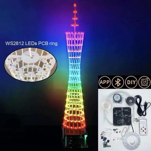 Main image of DIY Electronic Kit Canton Tower 16 Layer WS2812 SMD RGB LEDs PCB Light Ring Soldering Project Bluetooth App Control