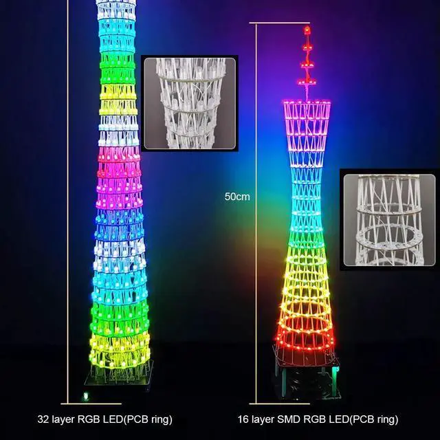 Alt view image 3 of 3 - DIY Electronic Kit Canton Tower 16 Layer WS2812 SMD RGB LEDs PCB Light Ring Soldering Project Bluetooth App Control