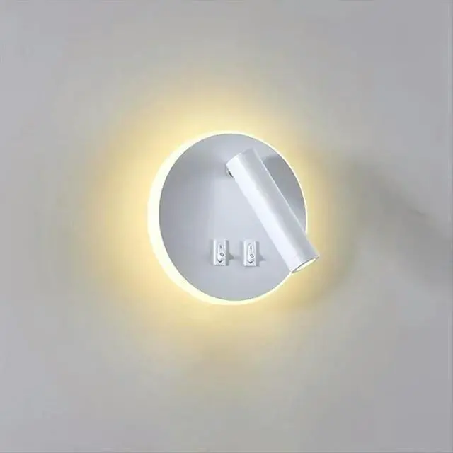 Alt view image 3 of 6 - Mounted Eye Protection Rotatable Wall Reading Light Full Spectrum Spotlight LED Lamp Sconce Bedside Round Black