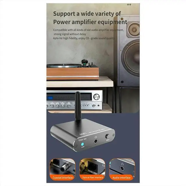 Main image of AptX-HD Bluetooth 5.2 Receiver HIFI Music Audio Adapter with 3.5mm Aux Toslink/Coaxial Output for Speaker Amplifer Car