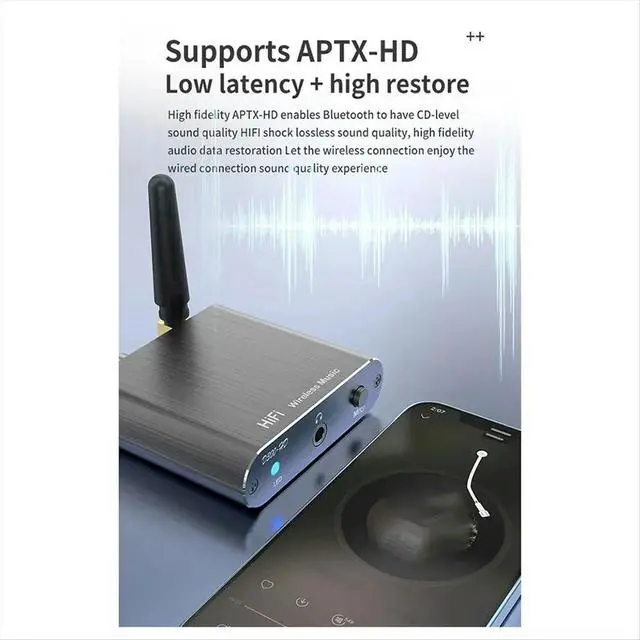 Alt view image 3 of 5 - AptX-HD Bluetooth 5.2 Receiver HIFI Music Audio Adapter with 3.5mm Aux Toslink/Coaxial Output for Speaker Amplifer Car